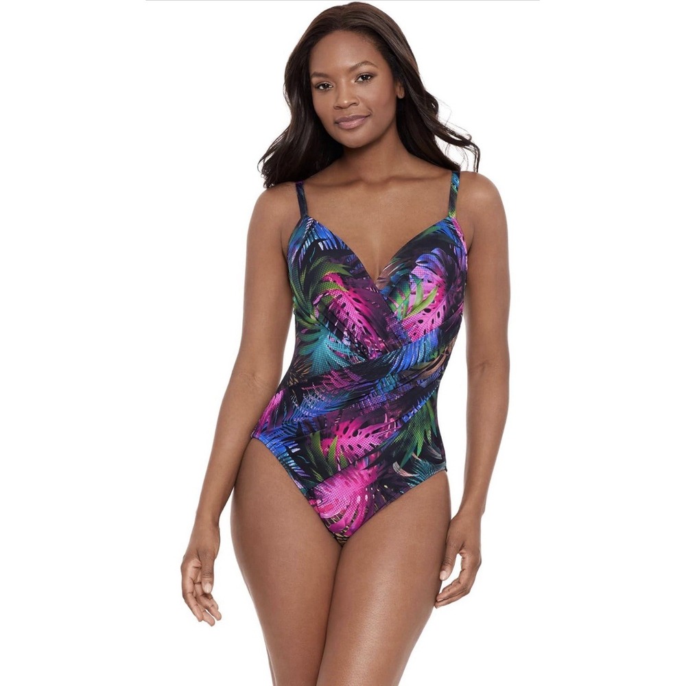 MIRACLESUIT Tropicat Bonita One Piece Swimsuit Womens 12 Tummy Control Underwire